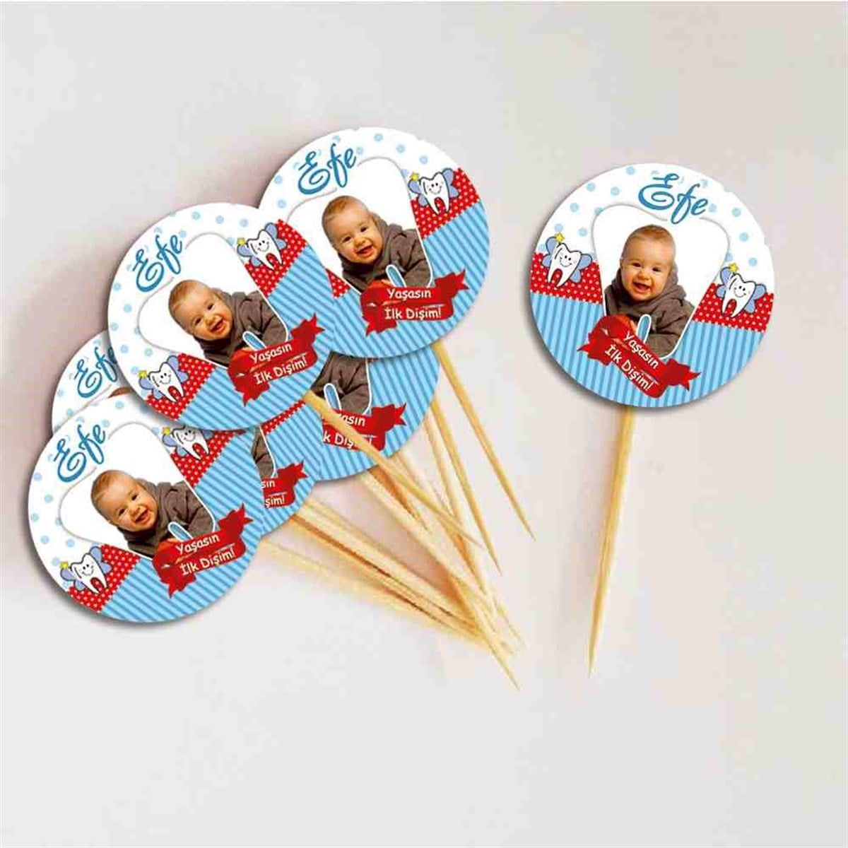 Diş Partisi Diş Kırmızı Çerçeveli Cupcake Kurdanı 