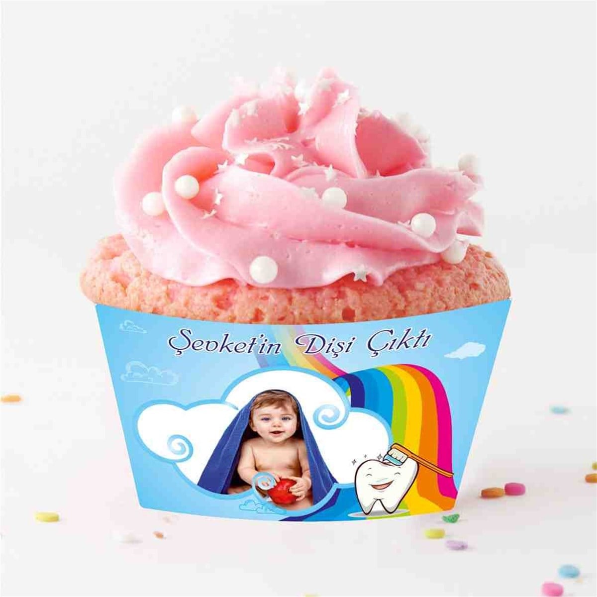 Diş Partisi Gökkuşağı Diş Fırçalı Cupcake Sargısı 