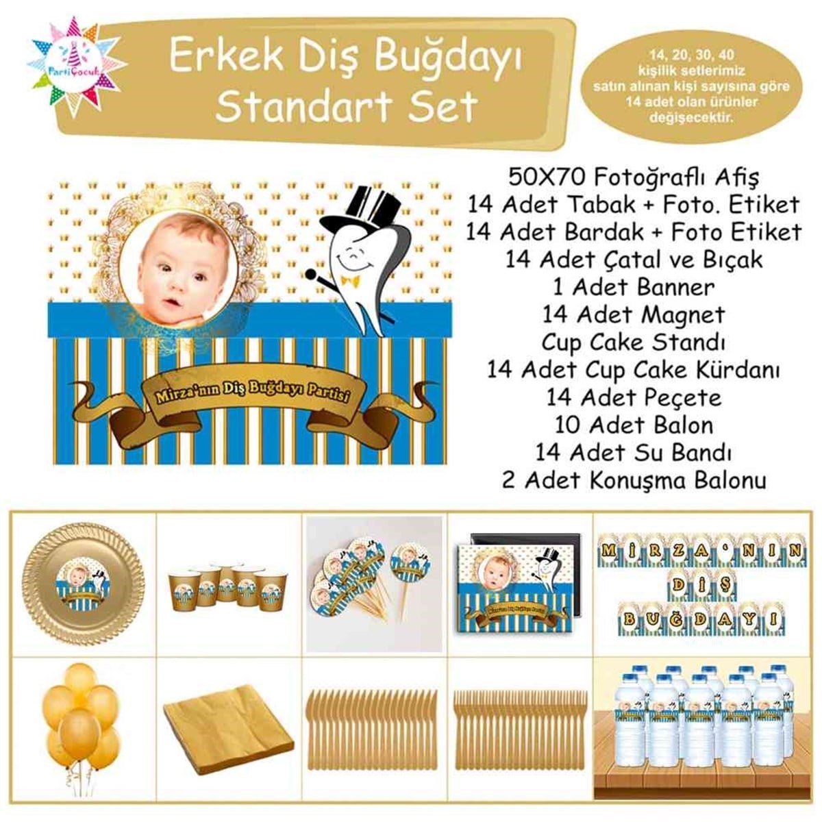 Diş Partisi Gold Şık Temalı Standart Set  