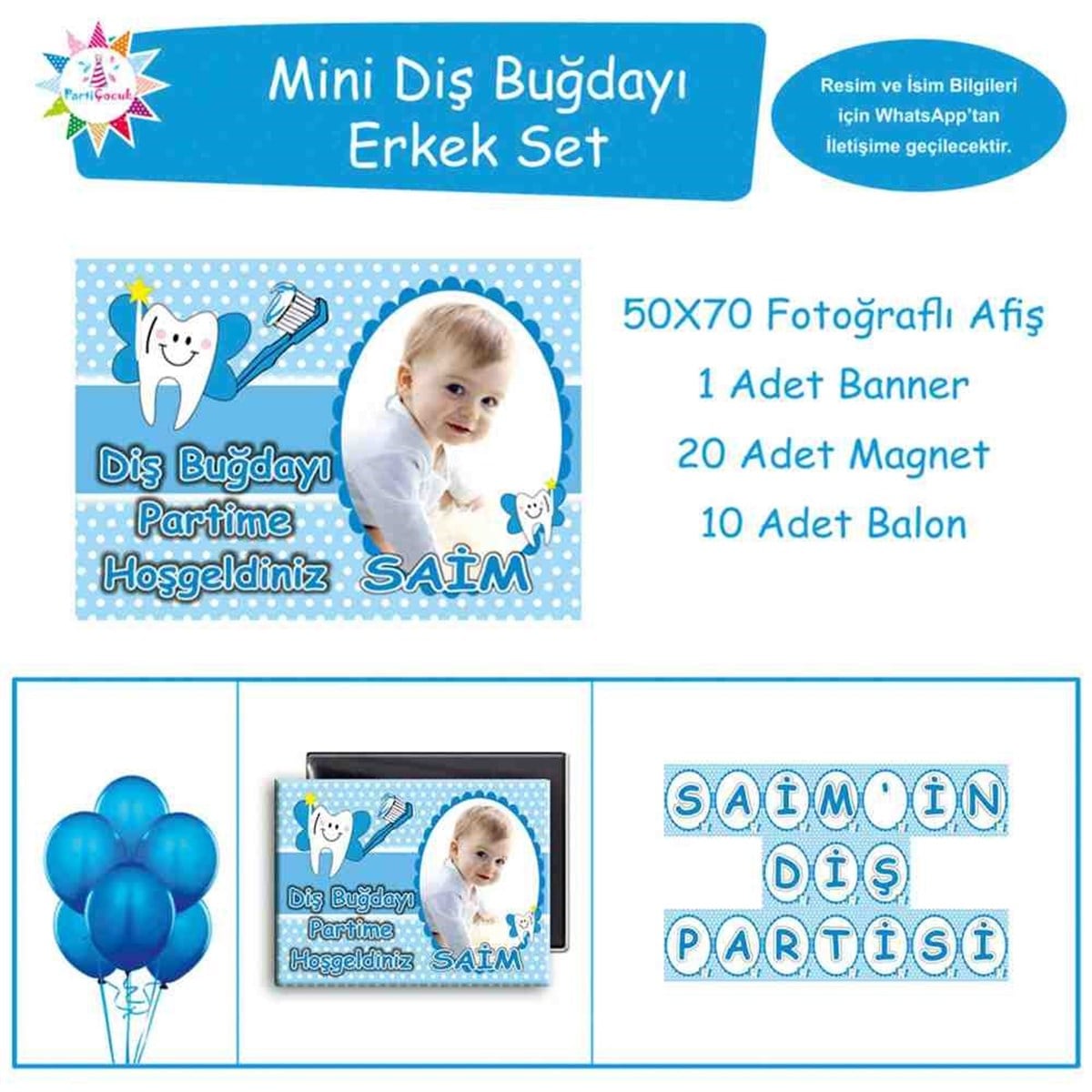 Diş Partisi Mavi Puantiyeli Mini Set 