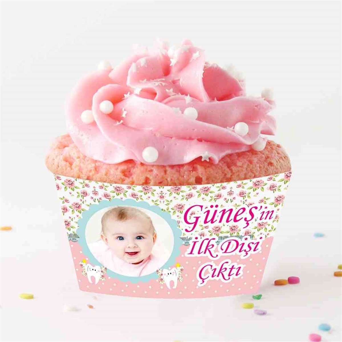 Diş Partisi Pembe Güllü Diş Parti Seti Cupcake Sargısı 