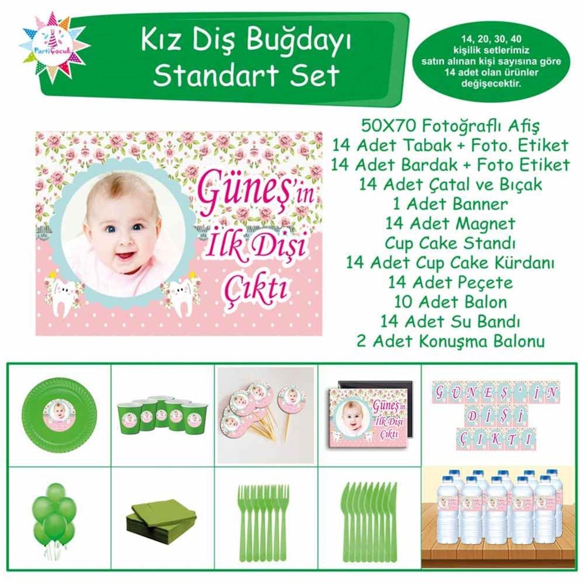 Diş Partisi Pembe Güllü Diş Parti Seti Standart Set 