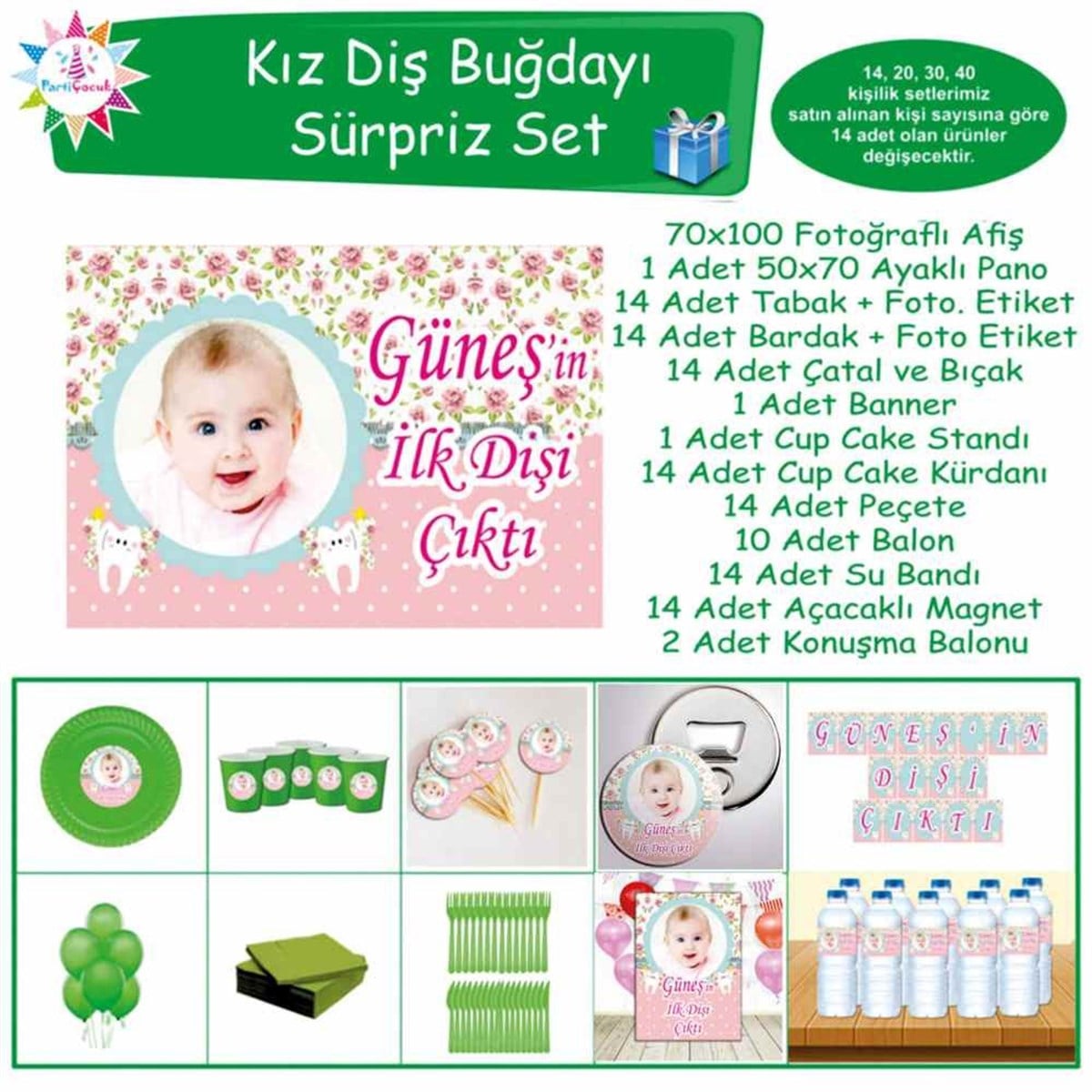Diş Partisi Pembe Güllü Diş Parti Seti Süpriz Set 