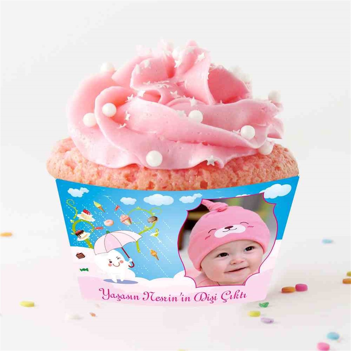 Diş Partisi Şemsiyeli Diş Konsept Cupcake Sargısı 