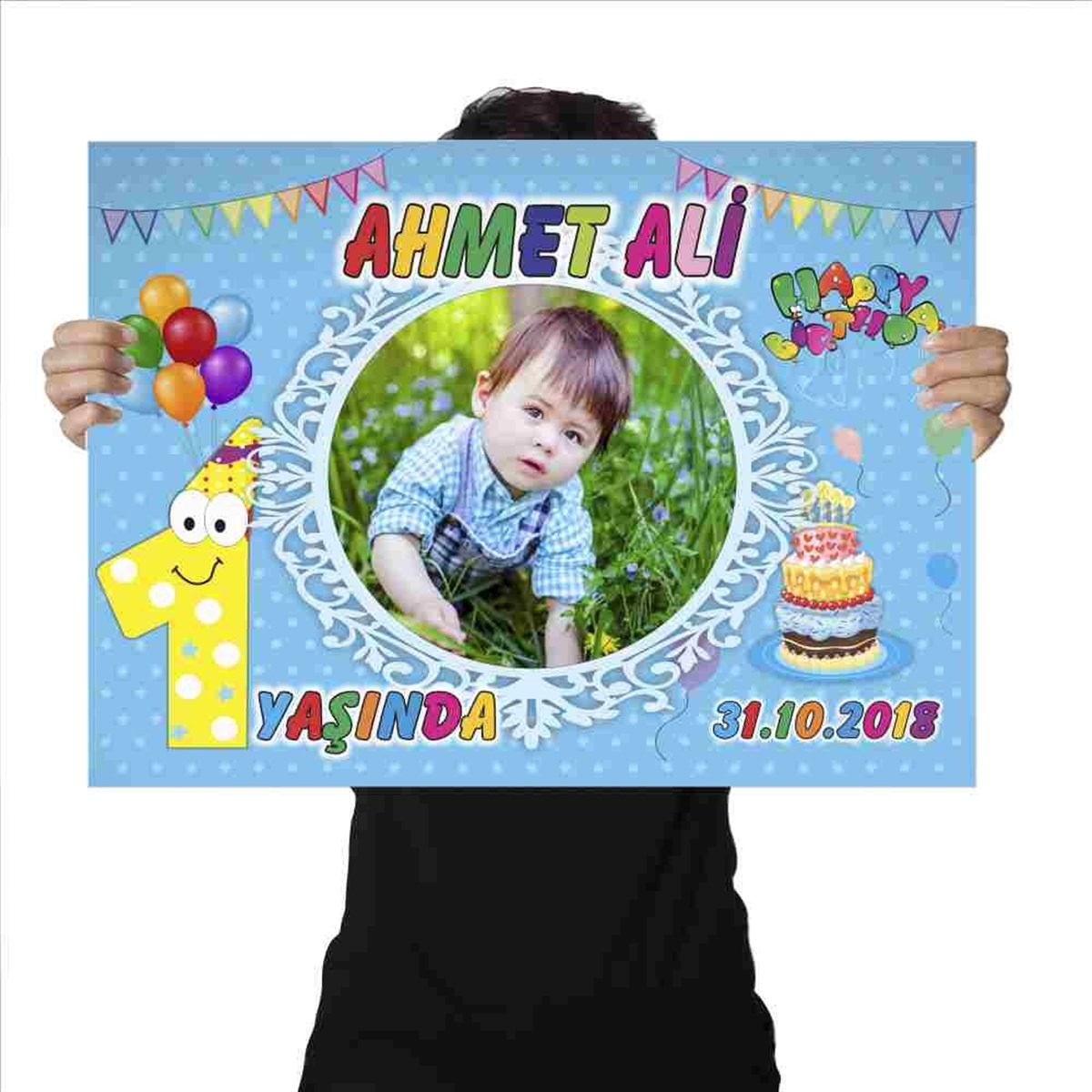 Doğum Günü Afişi Kişiye Özel Balonlu 1 Yaş Konsept 