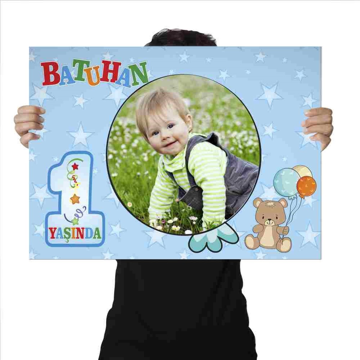Doğum Günü Afişi Kişiye Özel Balonlu Ayılı Konsept 