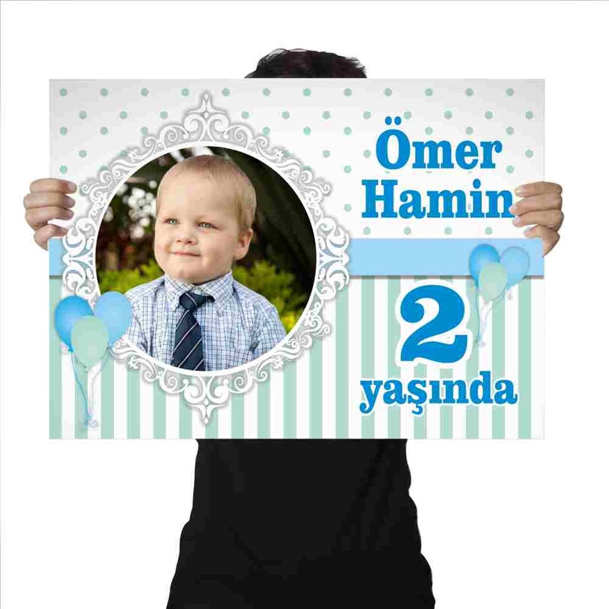 Doğum Günü Afişi Kişiye Özel Balonlu Mavi Konsept 