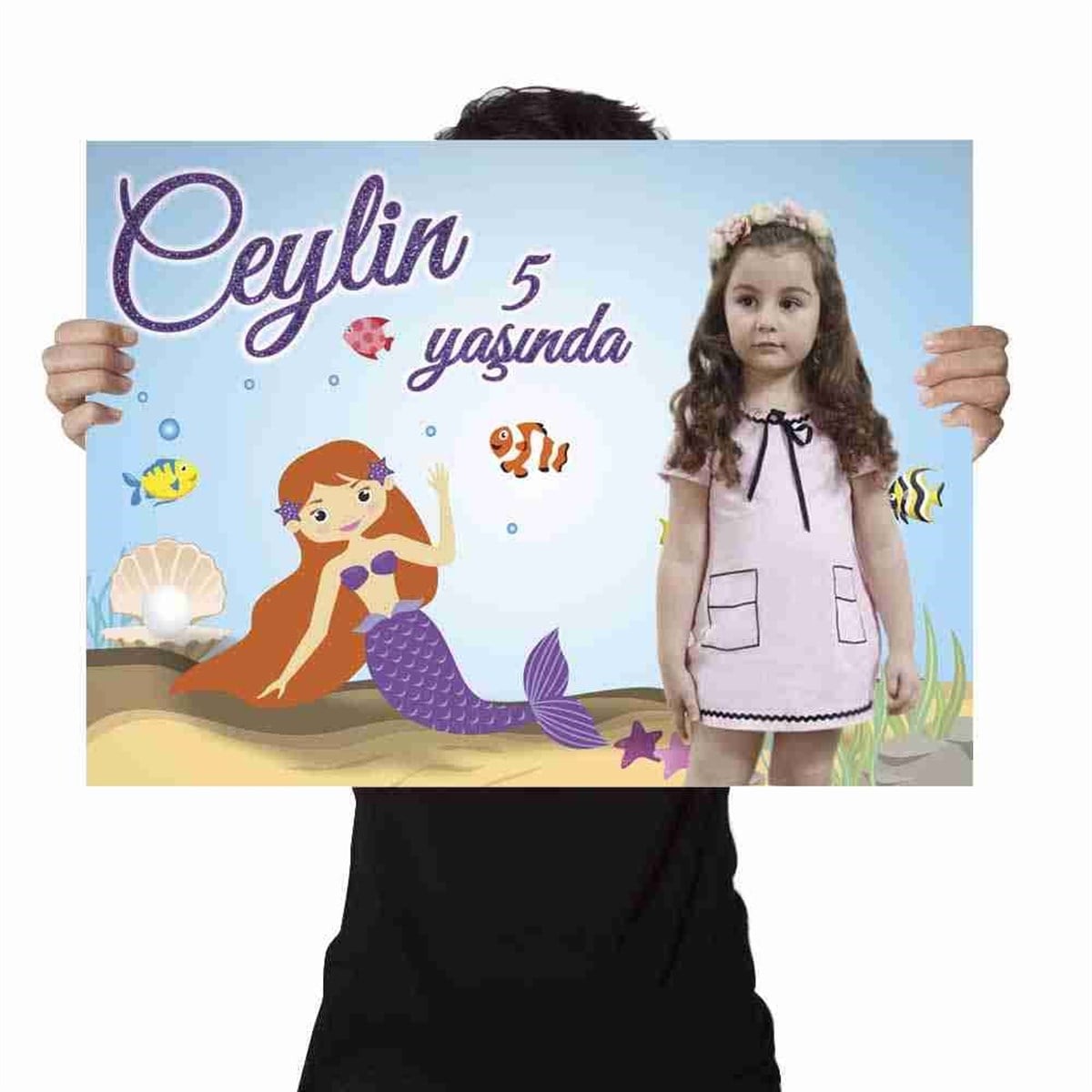 Doğum Günü Afişi Mor Deniz Kızı Konsept 