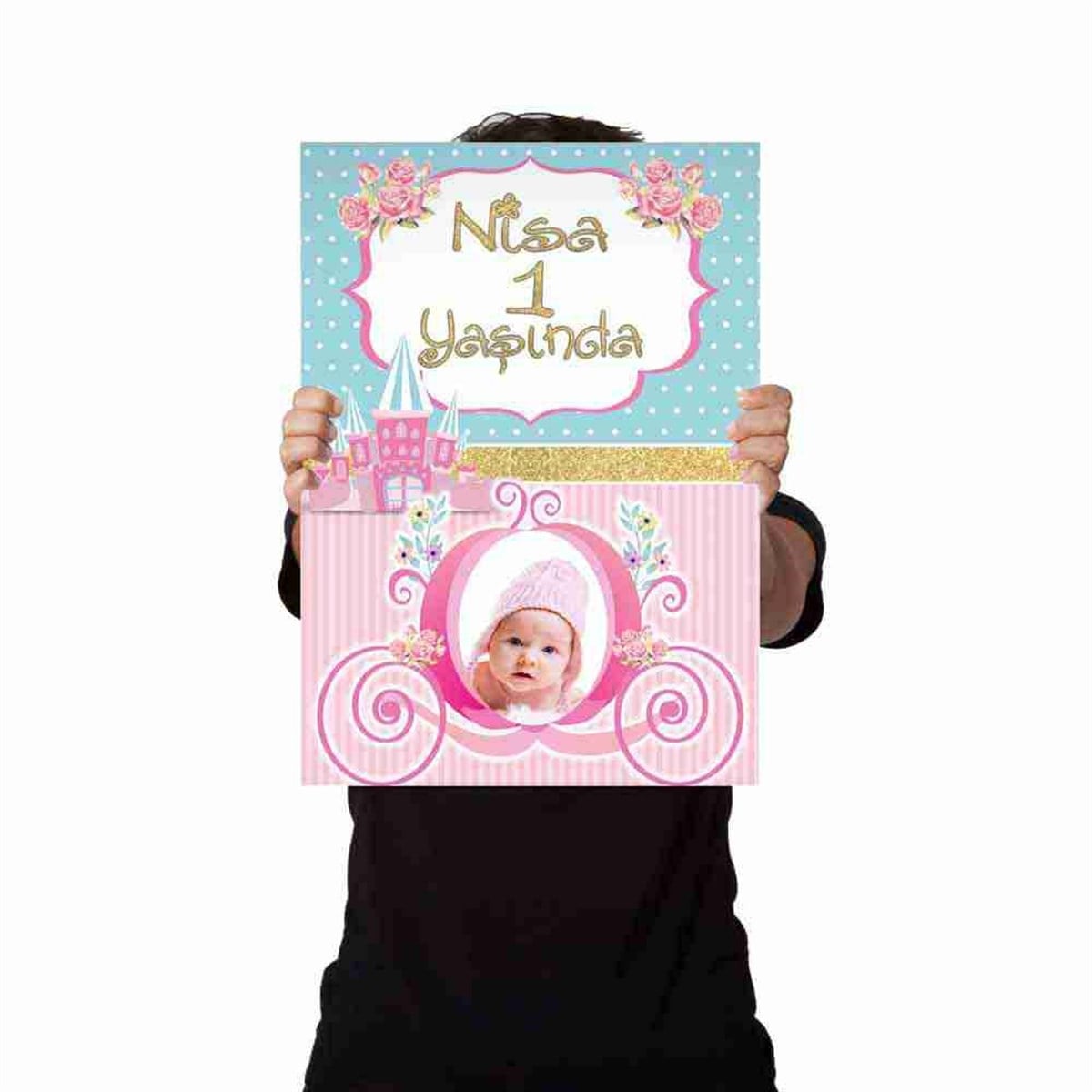 Doğum Günü Afişi Pembe Mavi Balkabağı Konsepti 
