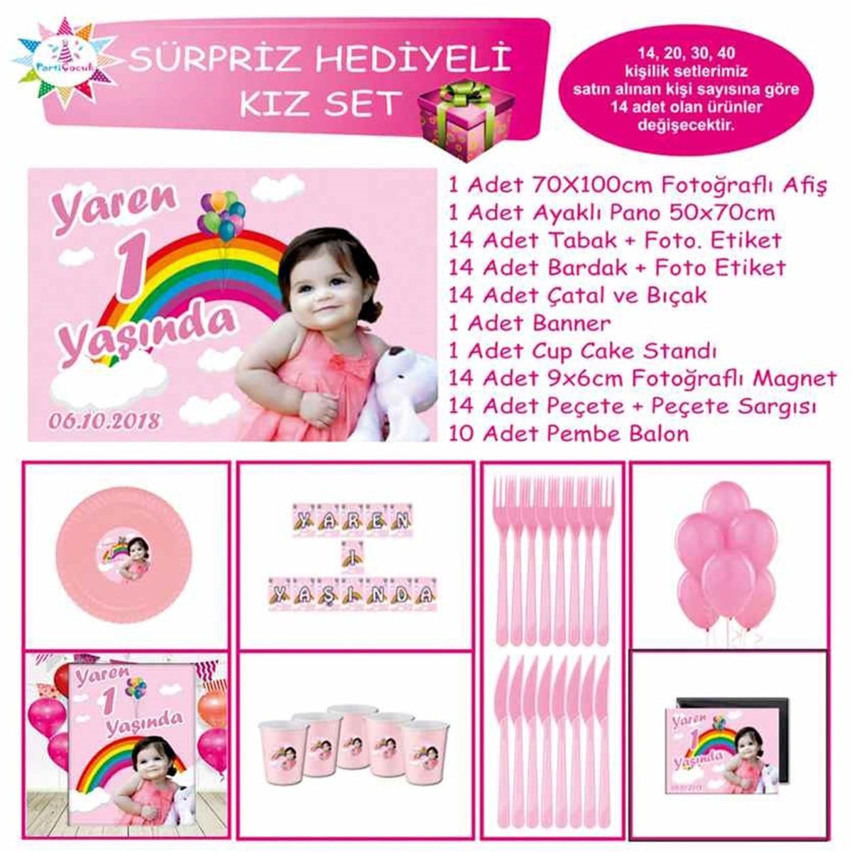 Doğum Günü Gökkuşağı Konsept Sürpriz Set  