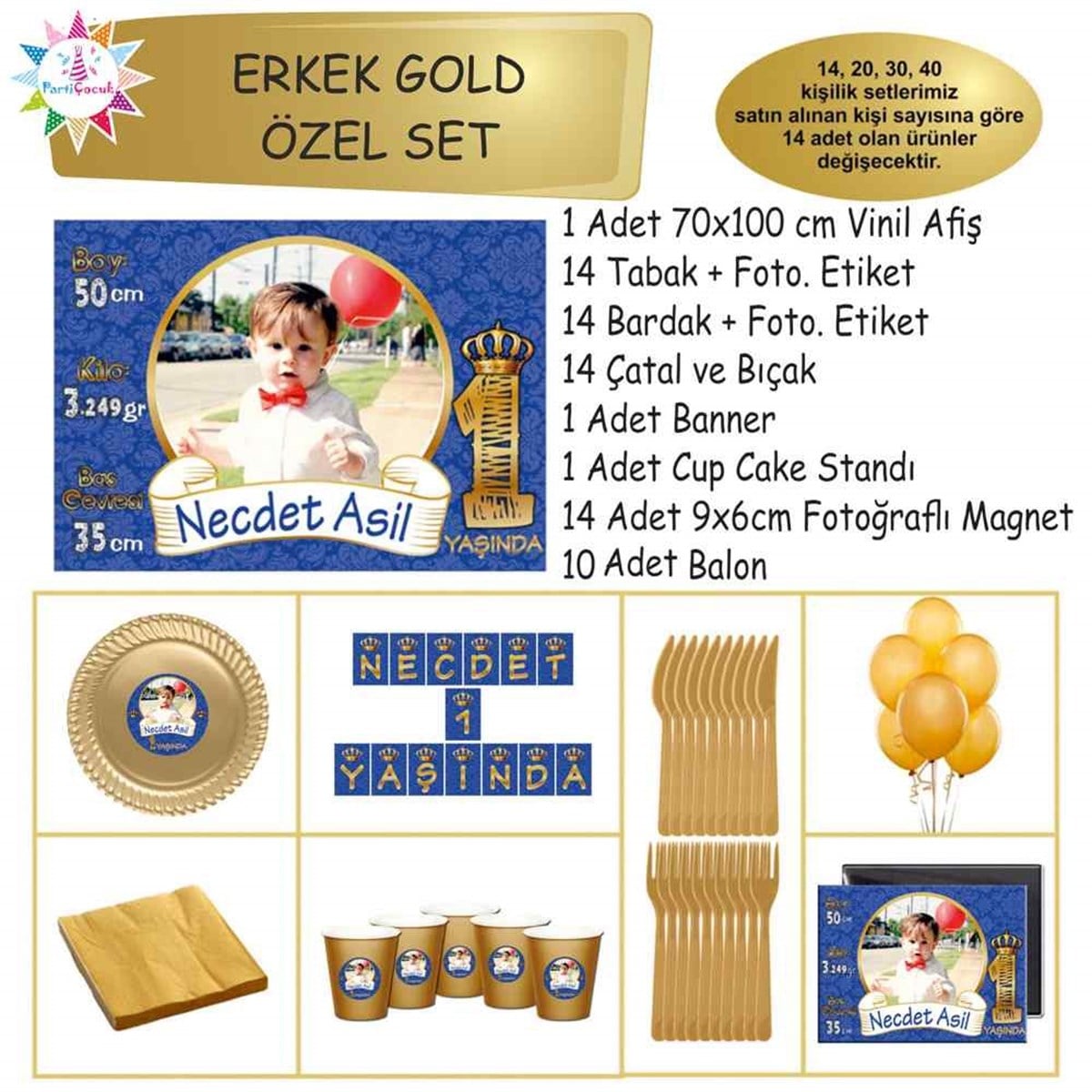 Doğum Günü Lacivert Gold Taçlı Konsept Özel Set 