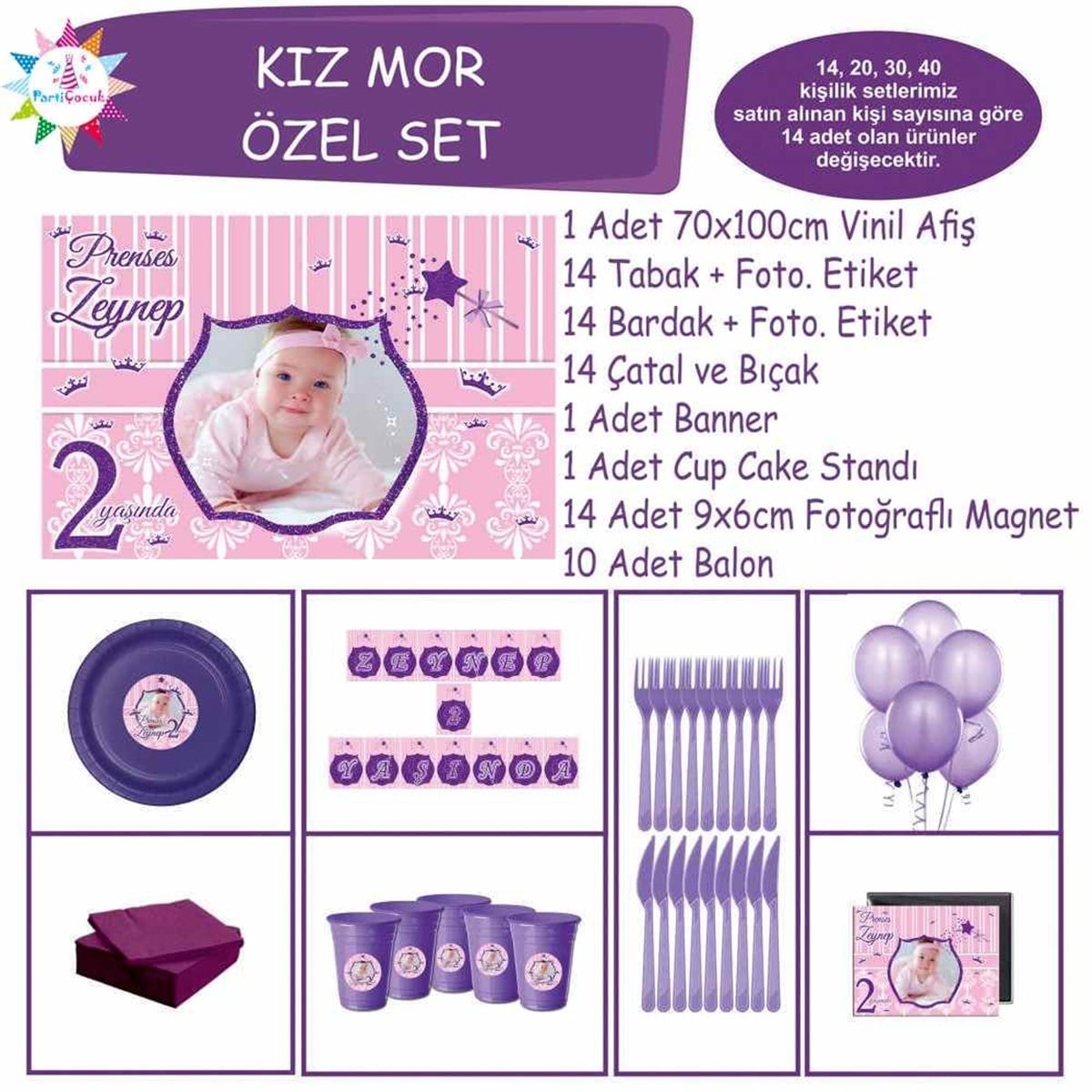 Doğum Günü Mor Pembe Prenses Özel Set 