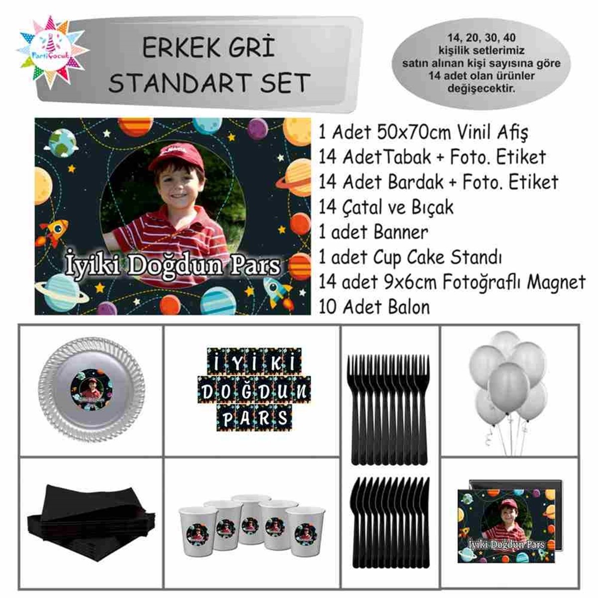 Doğum Günü Uzay ve Gezegenler Konsept Standart Set 