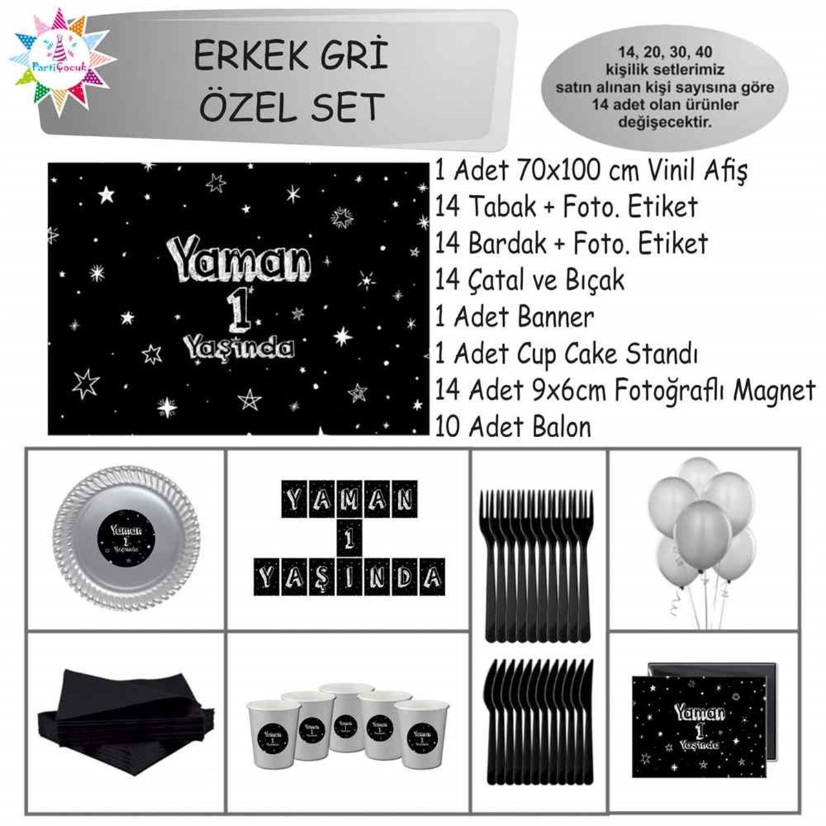 Doğum Günü Yıldızlı Gümüş Konsept Özel Set 