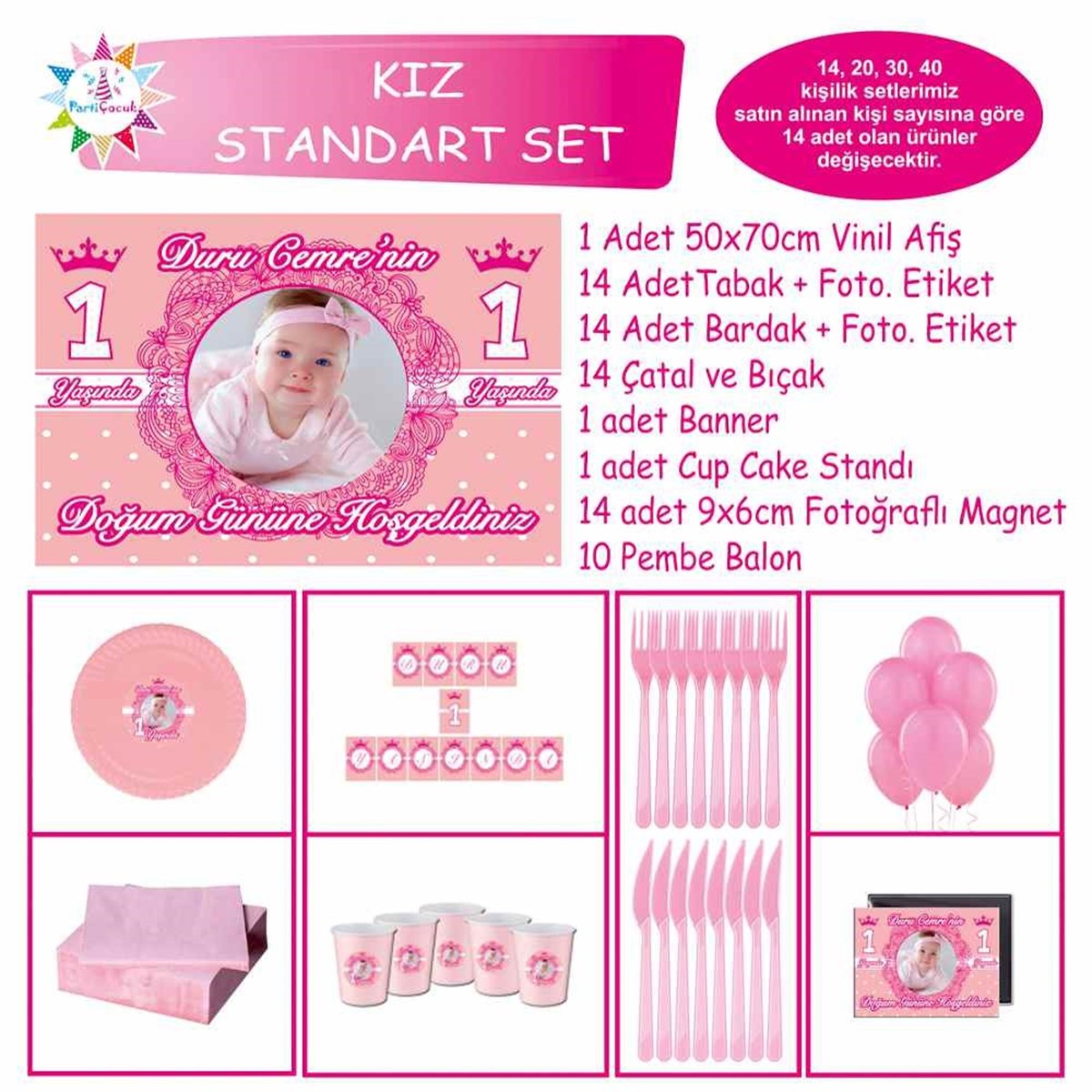 Fuşya Taç Parti Tema Paketi Standart Set