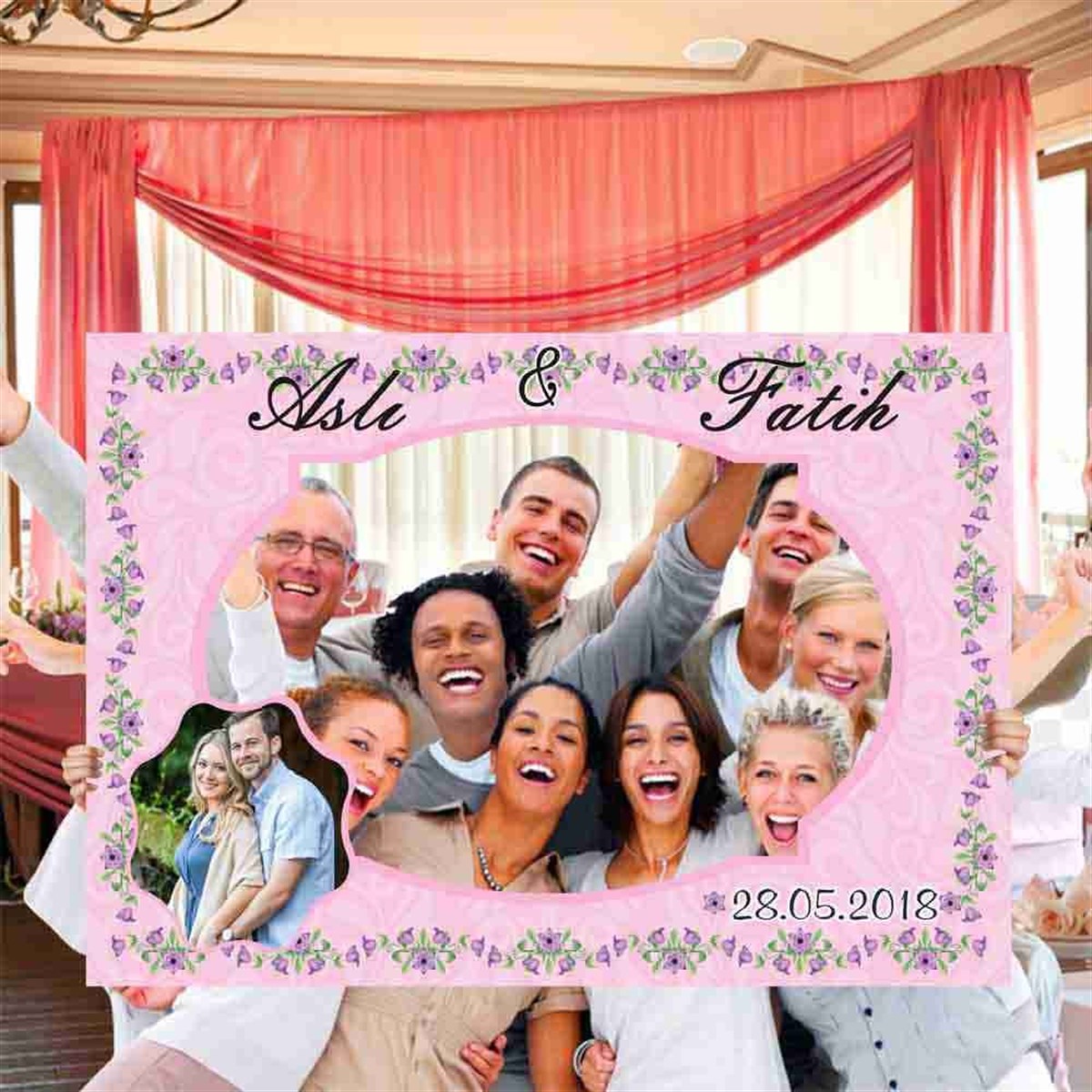 Gold Çerçeveli Nişan Masası Baskılı Fotoğraf Çekilme Çerçeve 