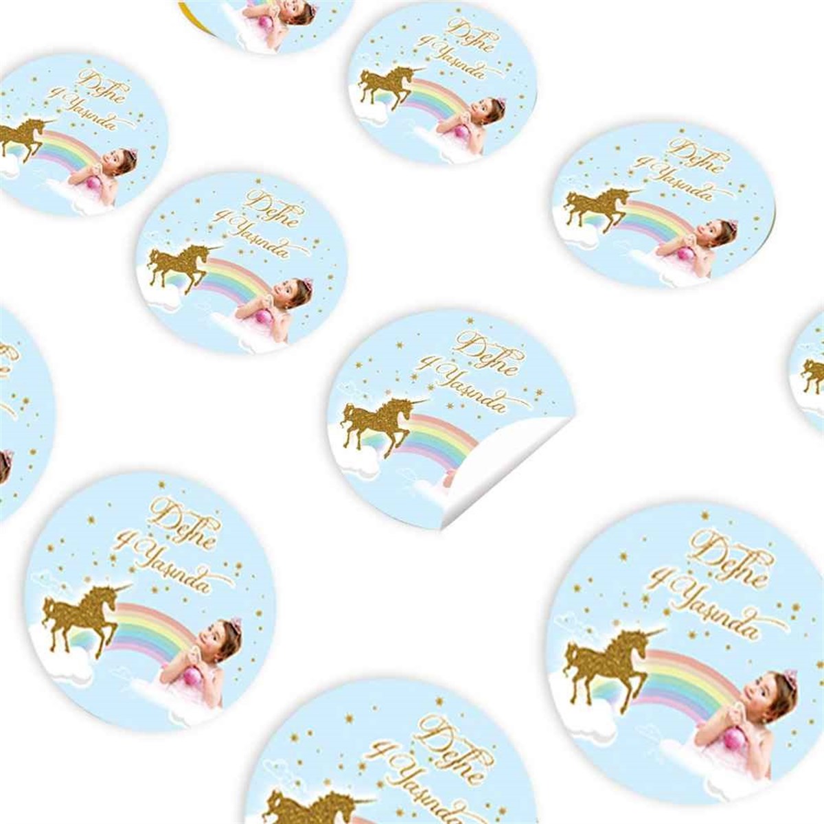 Gold Unicorn Konsept Sticker 30 Adet 