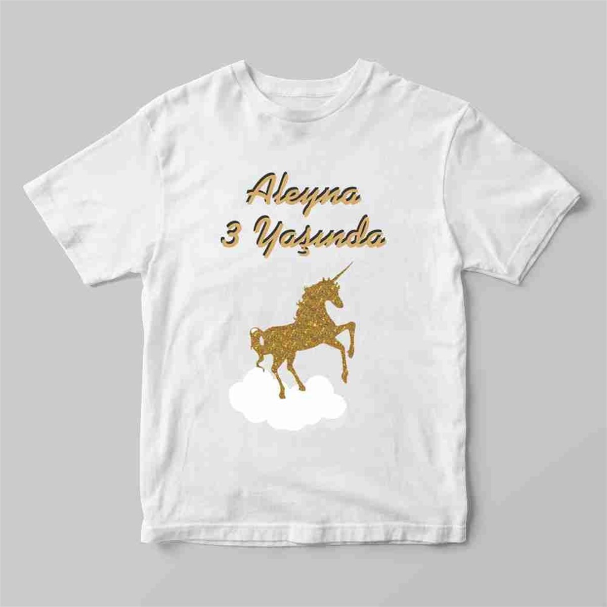 Gold Unicorn Temalı Tişört Baskı 