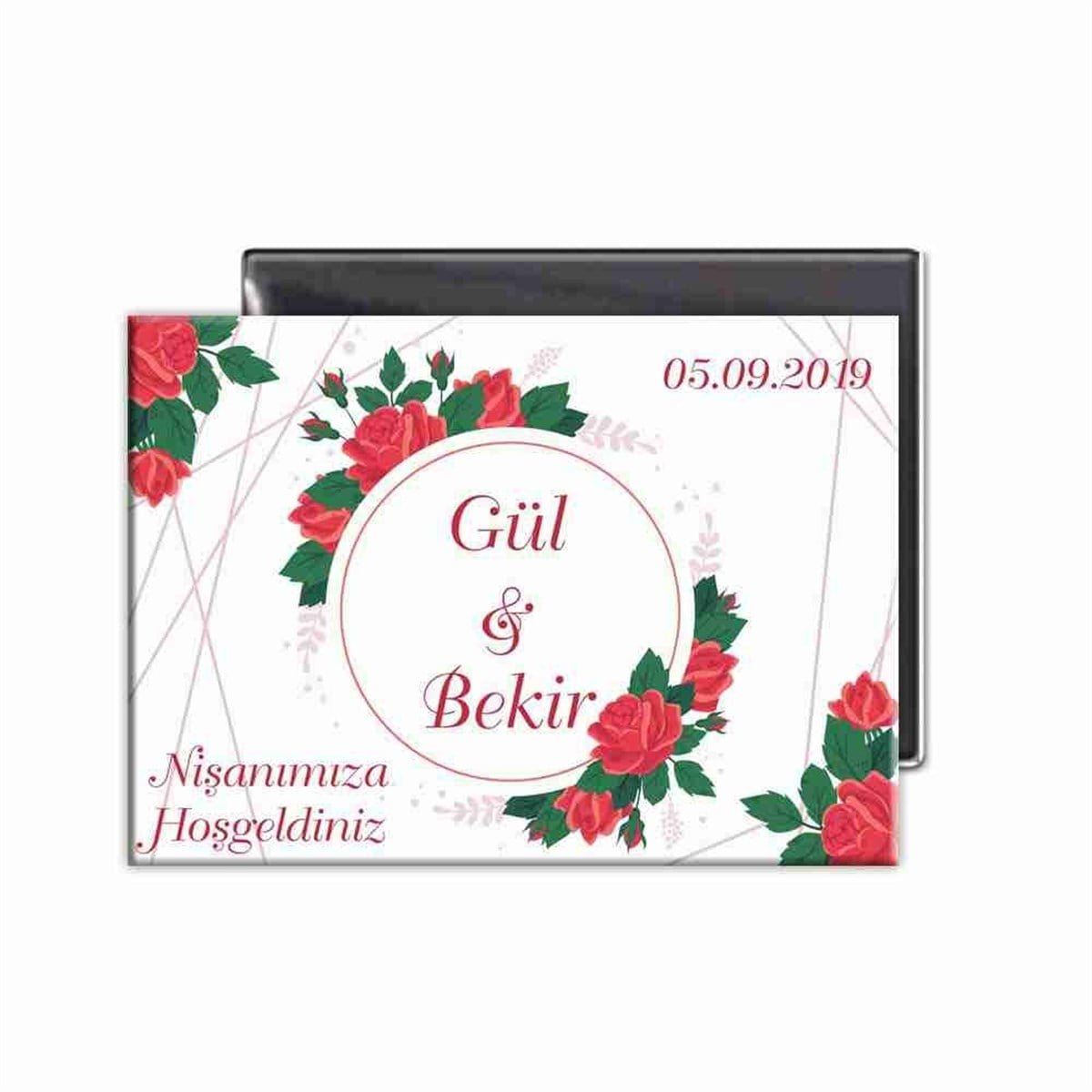 Gül ve Yapraklı İsme Özel Nişan  