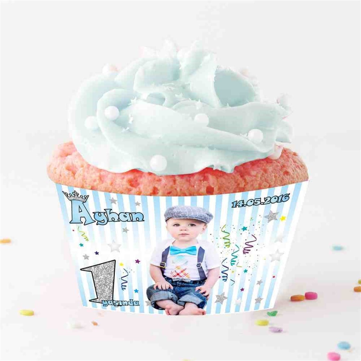 Gümüş Taçlı Temalı Cupcake Sargısı 