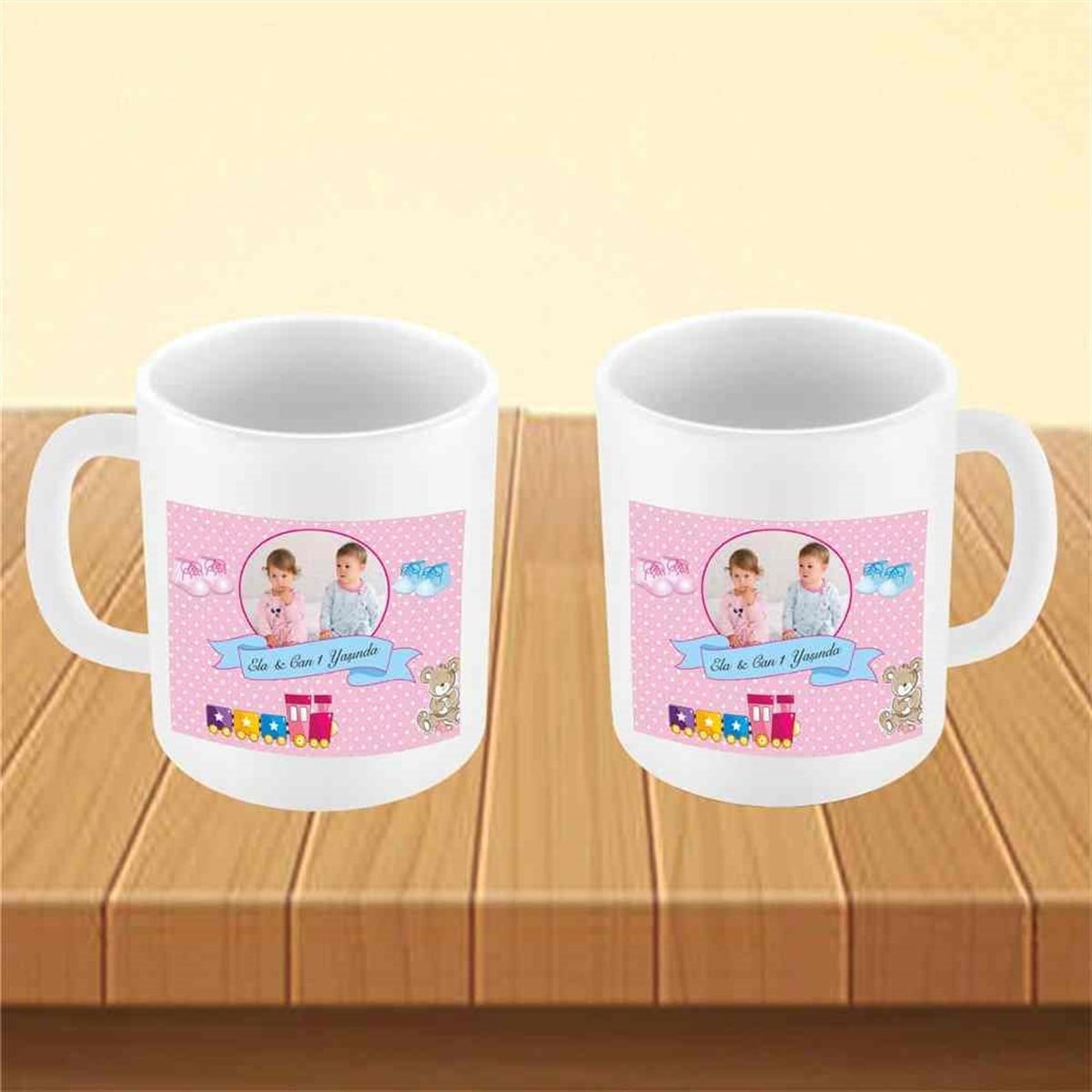 İkiz Pembe Puantiyeli Ayıcıklı Konsept Kupa Bardak Mug  