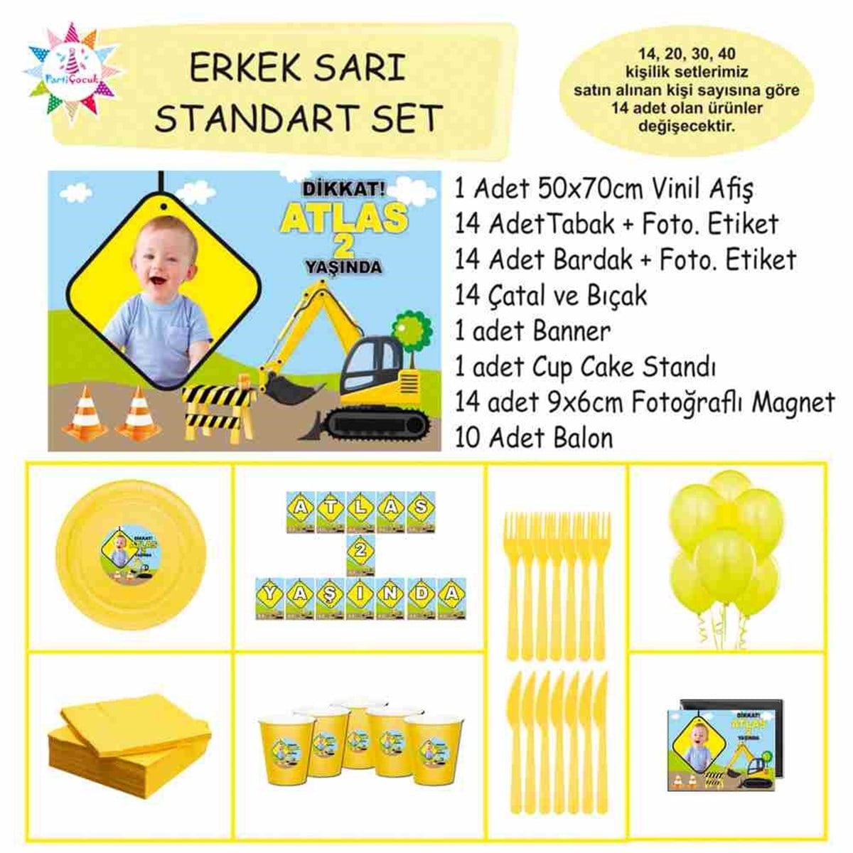 İnşaat Temalı Kişiye Özel Parti Standart Set 