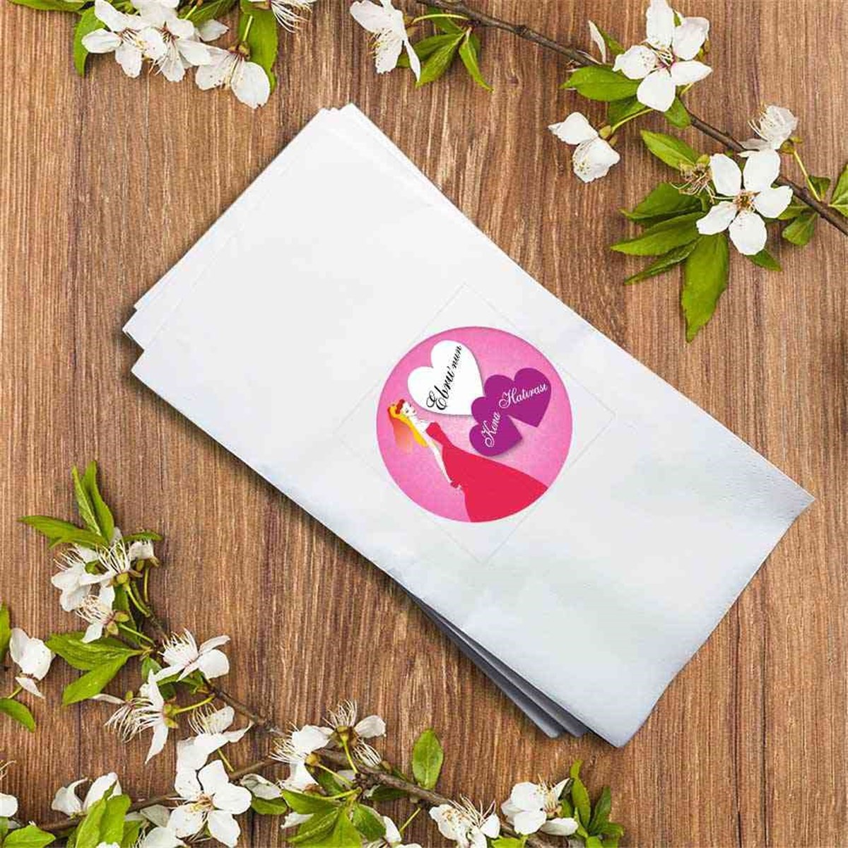 Kına Gecesi Figürlü Kalpli Peçete Baskı 