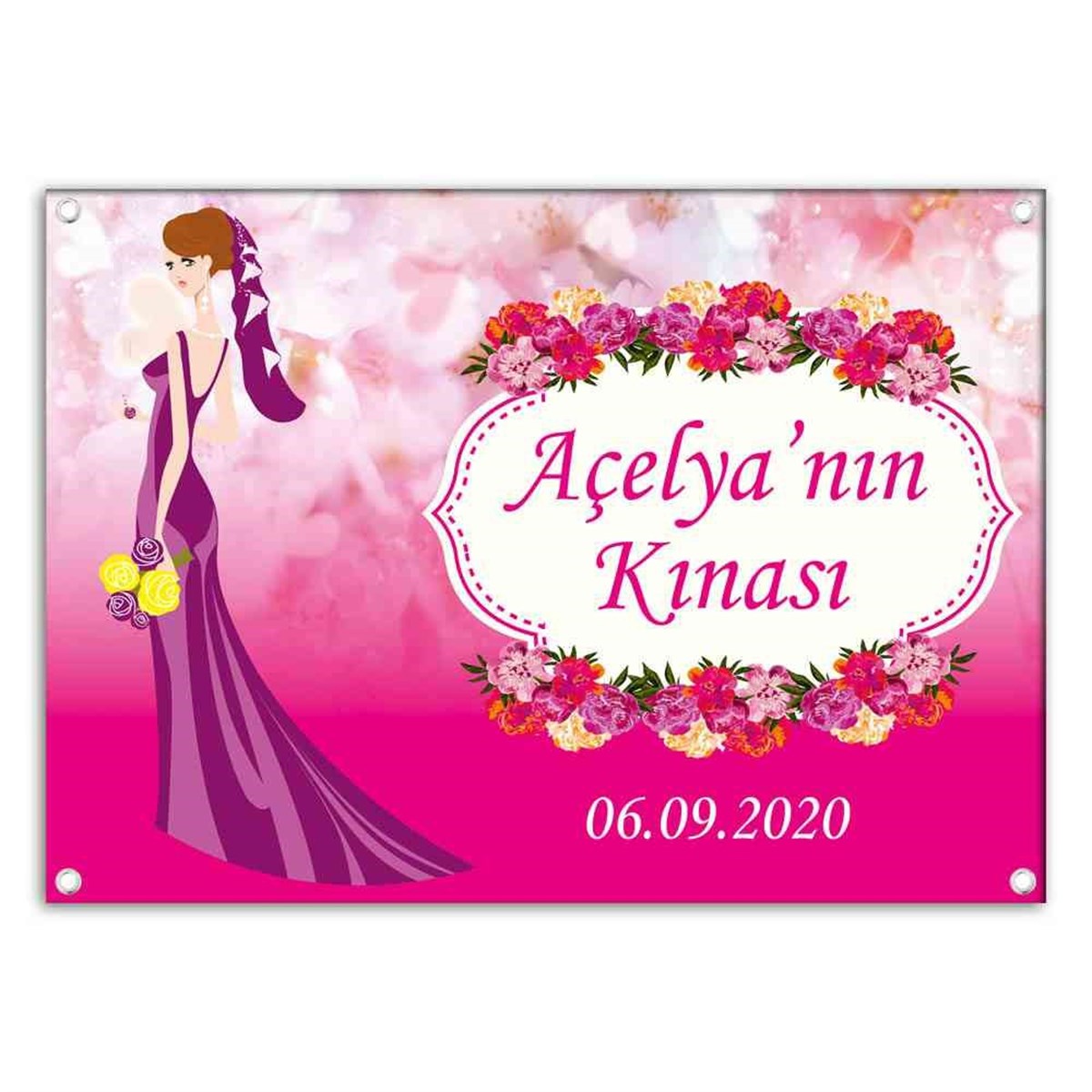 Kına Gecesi Masa Arkası Afiş Çiçekli 