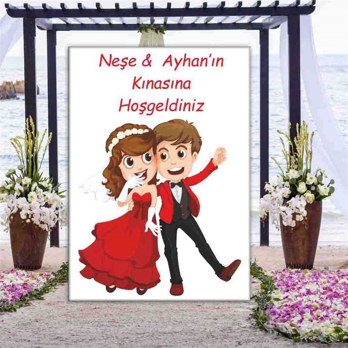 Kına Karikatürlü Kişiye Özel Karşılama Pano 