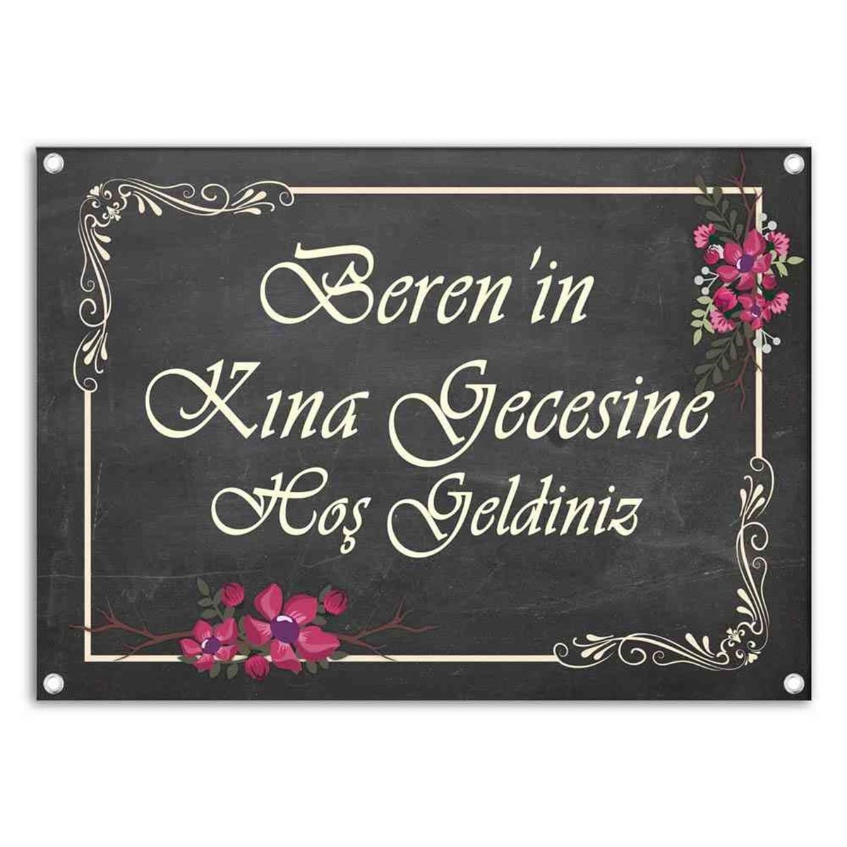 Kına Temalı Afiş Gold Çerçeve Çiçek Vintage 