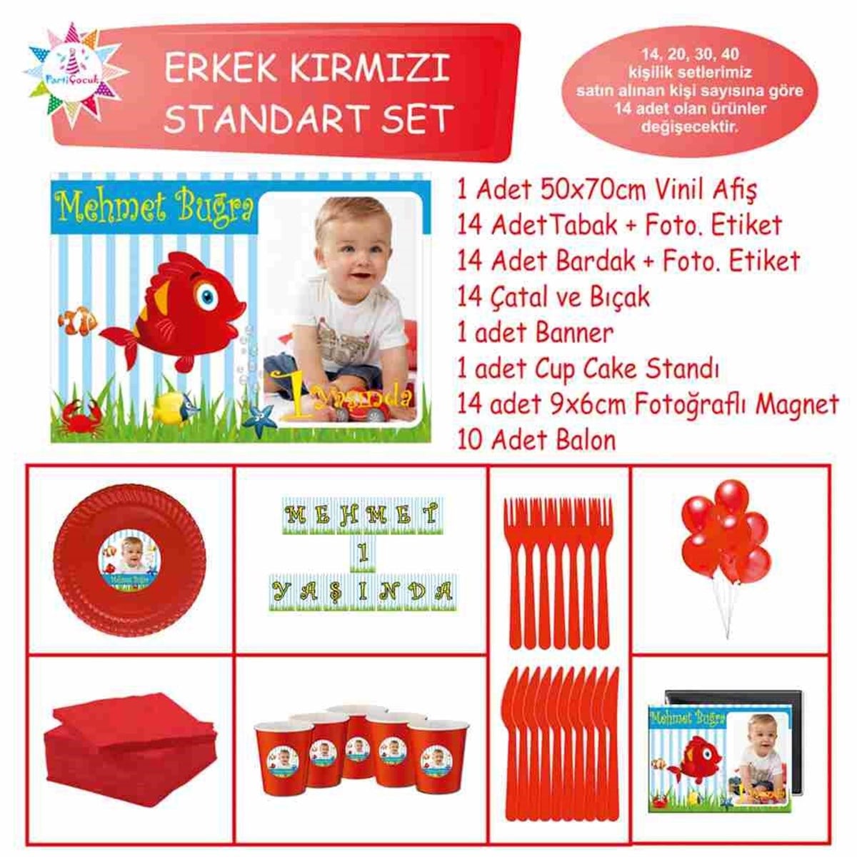 Kırmızı Balık Konsept Doğum Günü Standart Set 