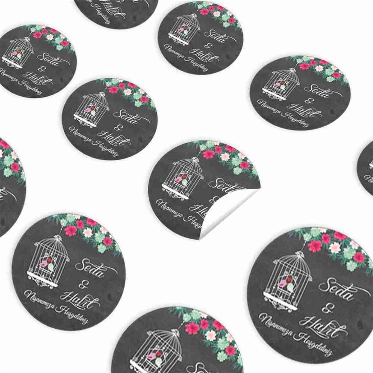 Kırmızı Gül Nişan Konsept Sticker 30 Adet 