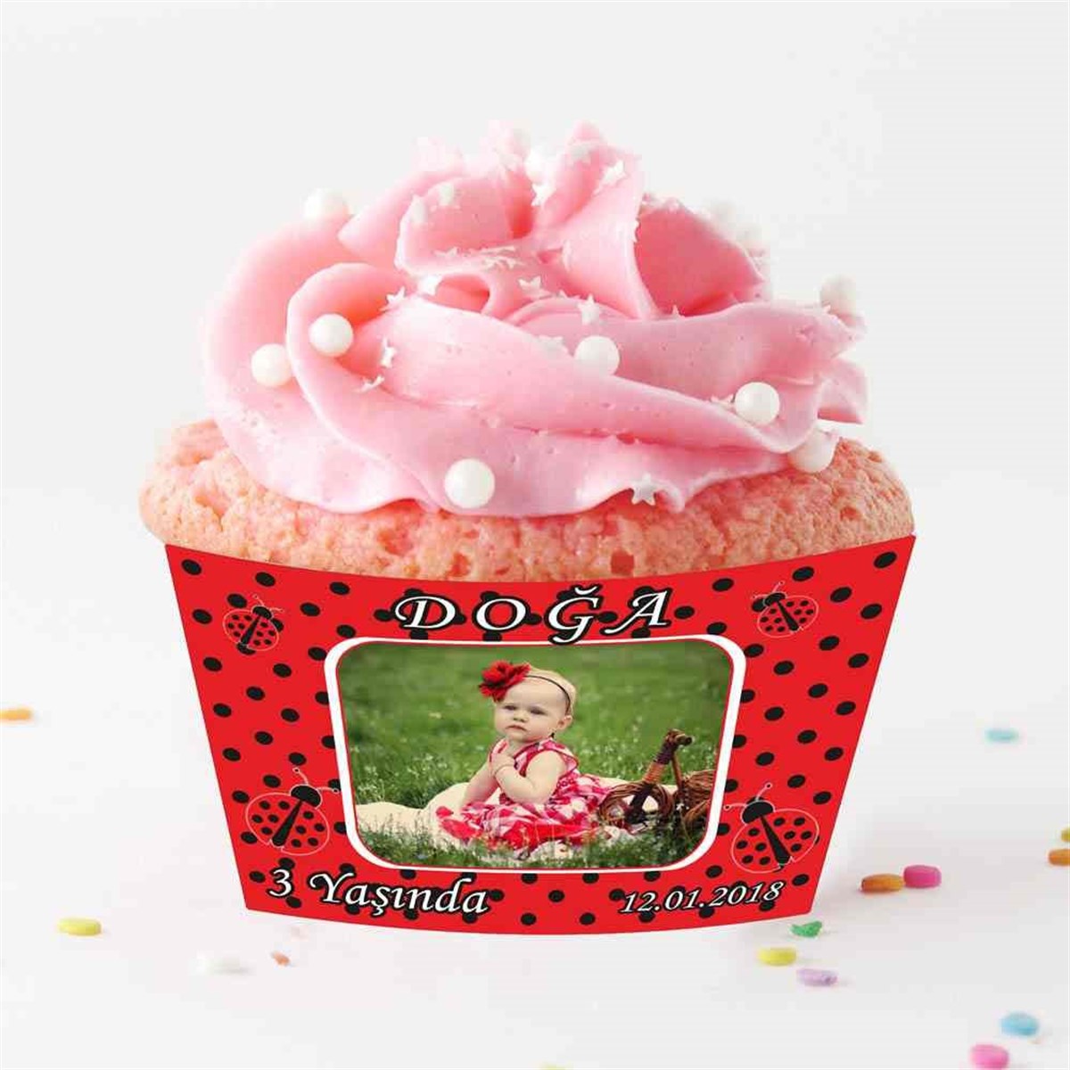 Kırmızı Puantiyeli Uğur Böceği Cupcake Sargısı  