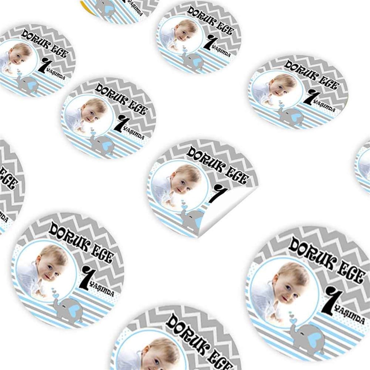 Kişiye Mavi Filli Konsept Sticker 30 Adet 