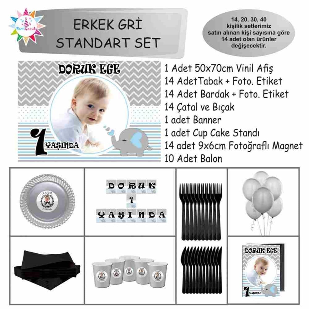 Kişiye Özel Mavi Filli Resimli İsimli Standart Set 