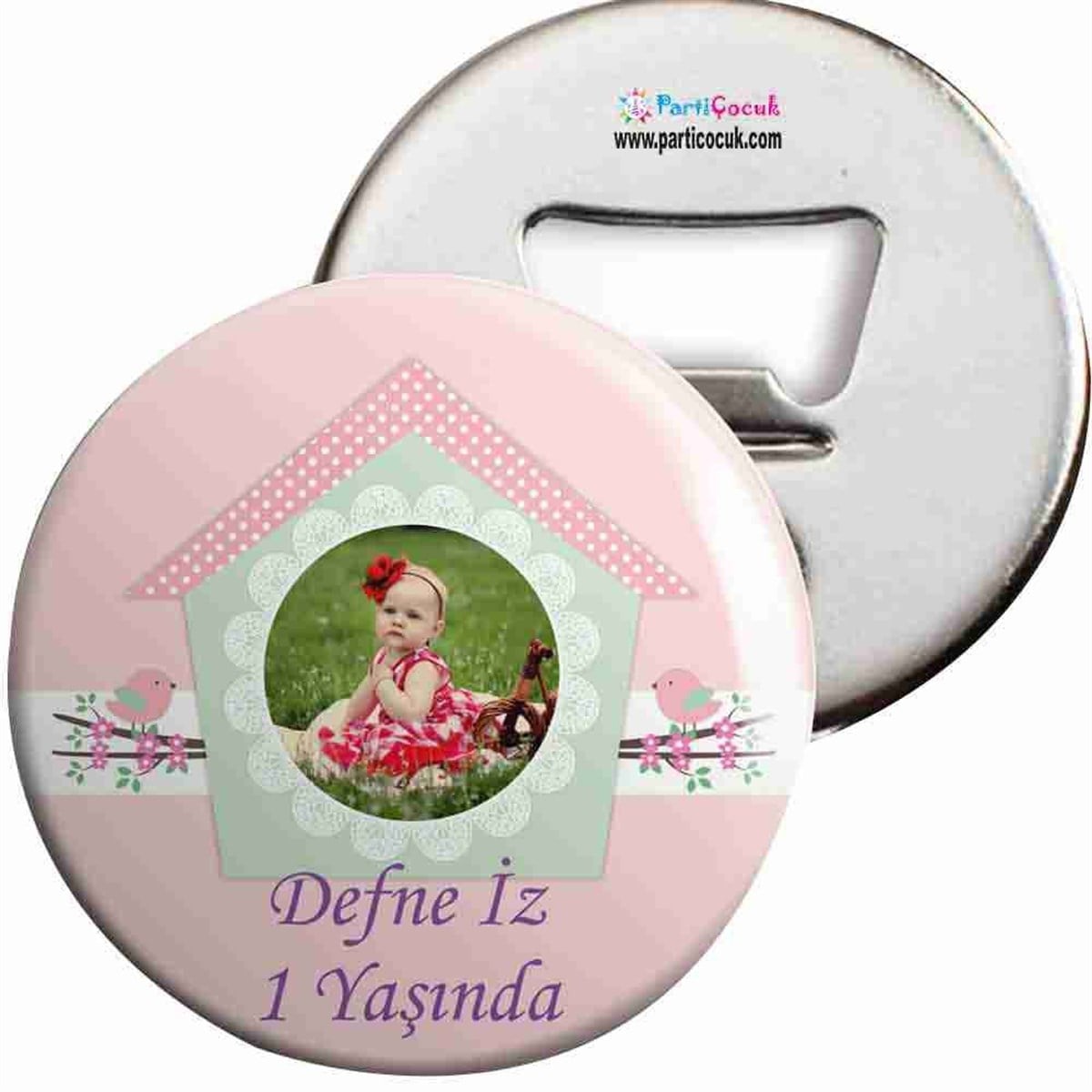 Kız Çocuğu Kuşlu Pembe Doğum Günü Açacaklı Magnet 