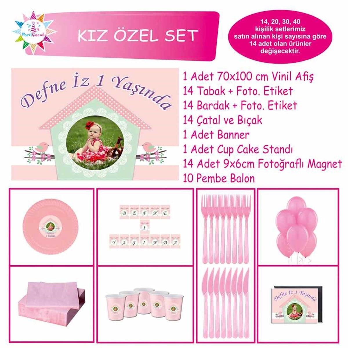 Kız Çocuğu Kuşlu Pembe Konsept Özel Set 