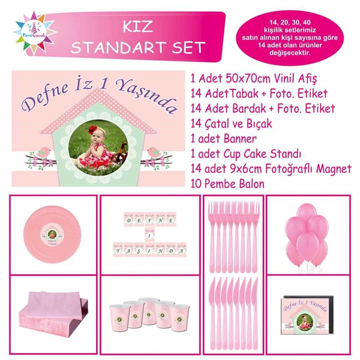 Kız Çocuğu Kuşlu Pembe Konsept Standart Set  