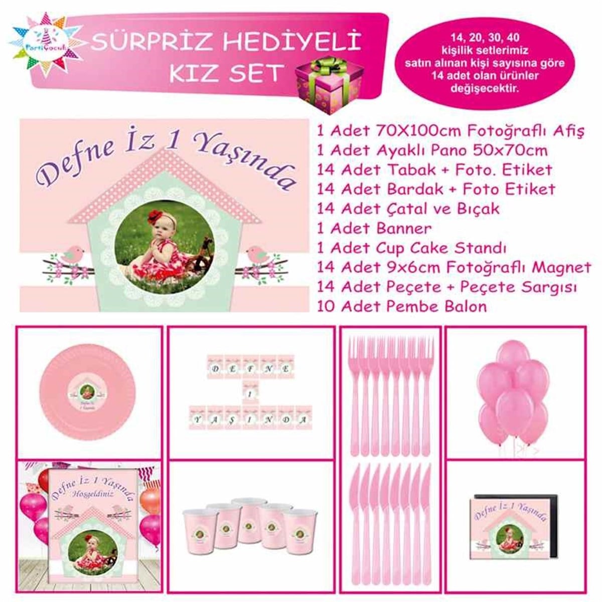 Kız Çocuğu Kuşlu Pembe Konsept Sürpriz Set 