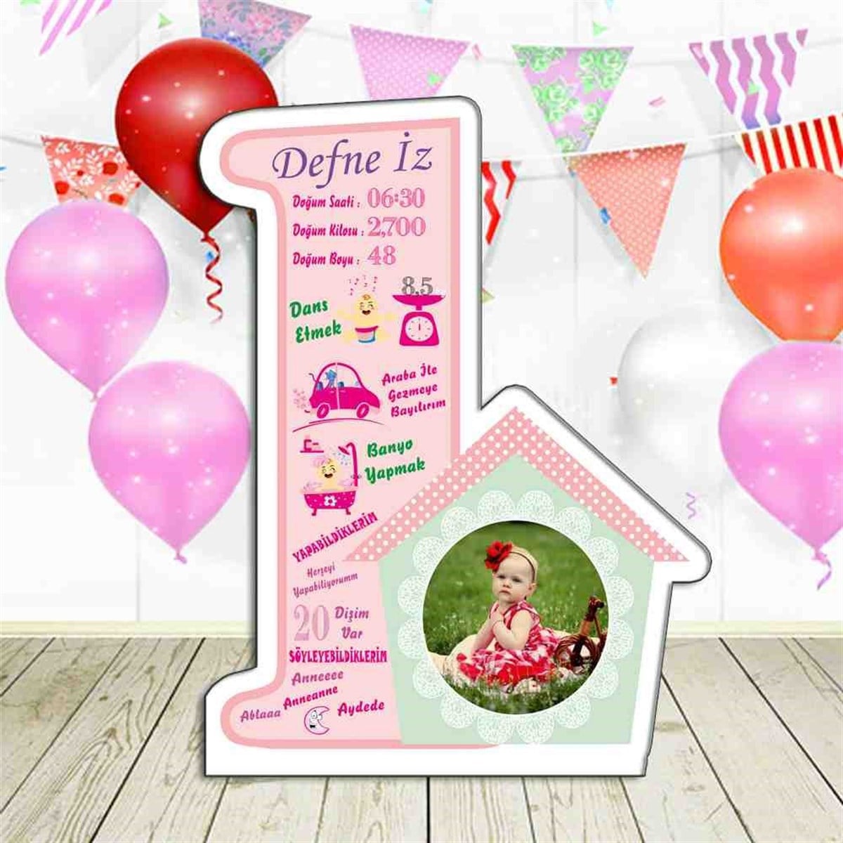 Kız Çocuğu Kuşlu Pembe Konsept Yaş Panosu  