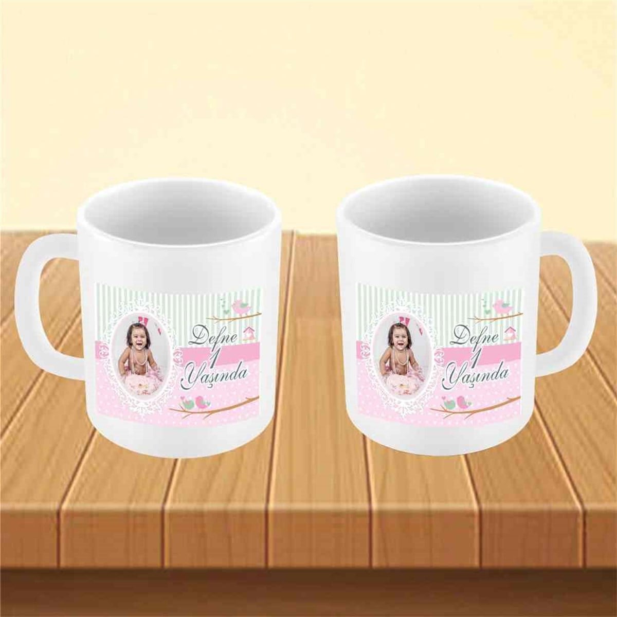 Kız Çocuğu Pembe Kuşlu Konsept Kupa Bardak Mug  