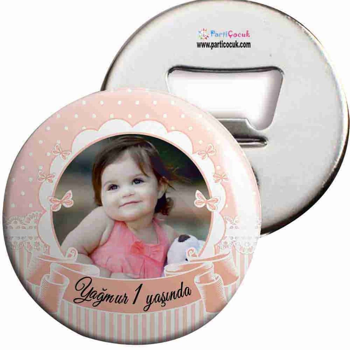 Kız Çocuğu Pembe Puantiyeli Doğum Günü Açacaklı Magnet  