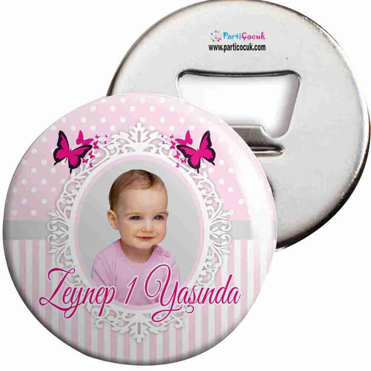 Kız Çocuğu Pembe Puantiyeli Kelebek Doğum Günü Açacaklı Magnet 