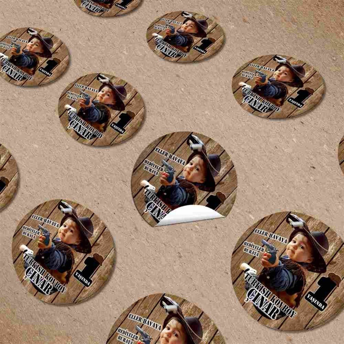 Kovboy Konsept Kişiye Özel Sticker 30 Adet 