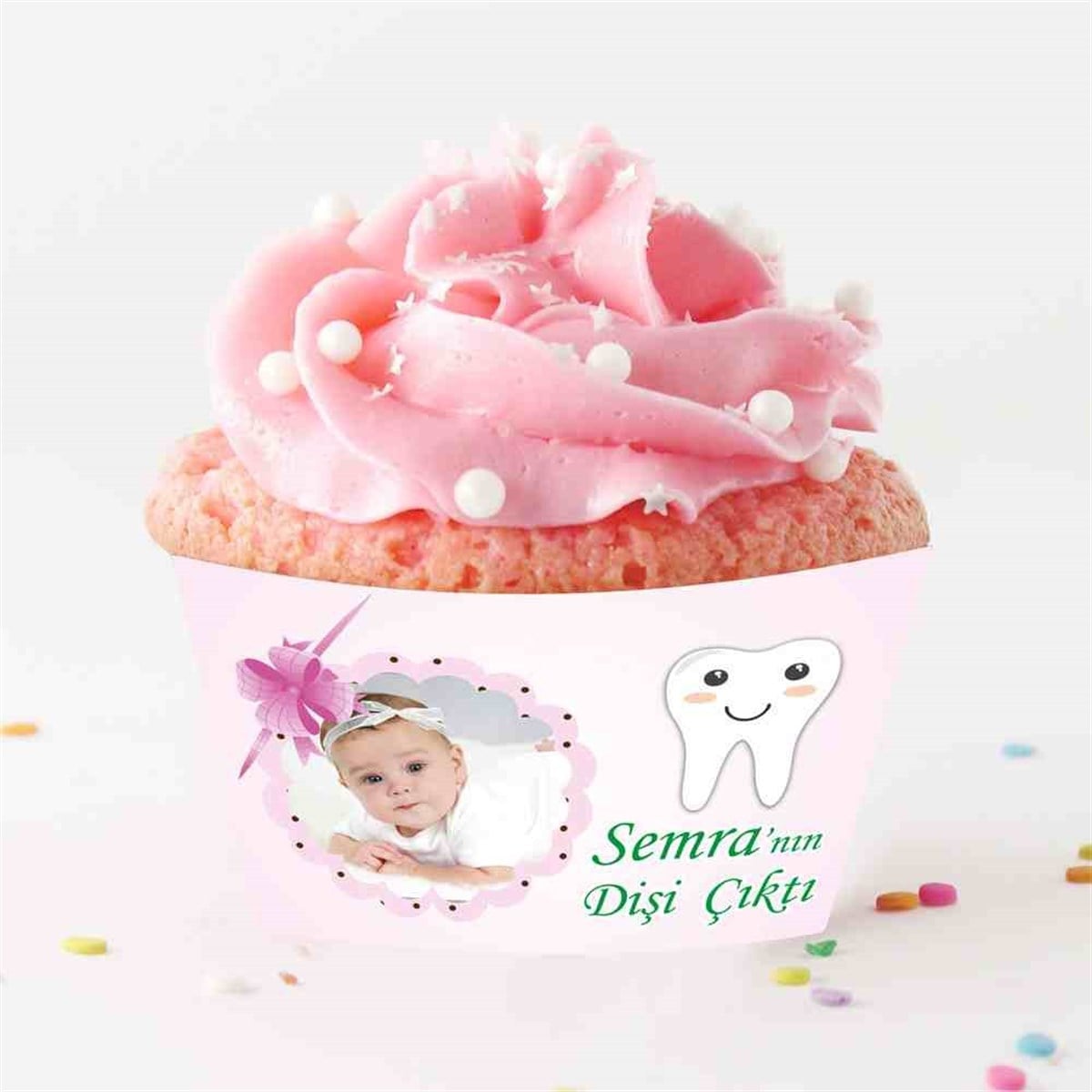 Kurdeleli Çerçeveli ve Dişli Parti Süsü Cupcake Sargısı 