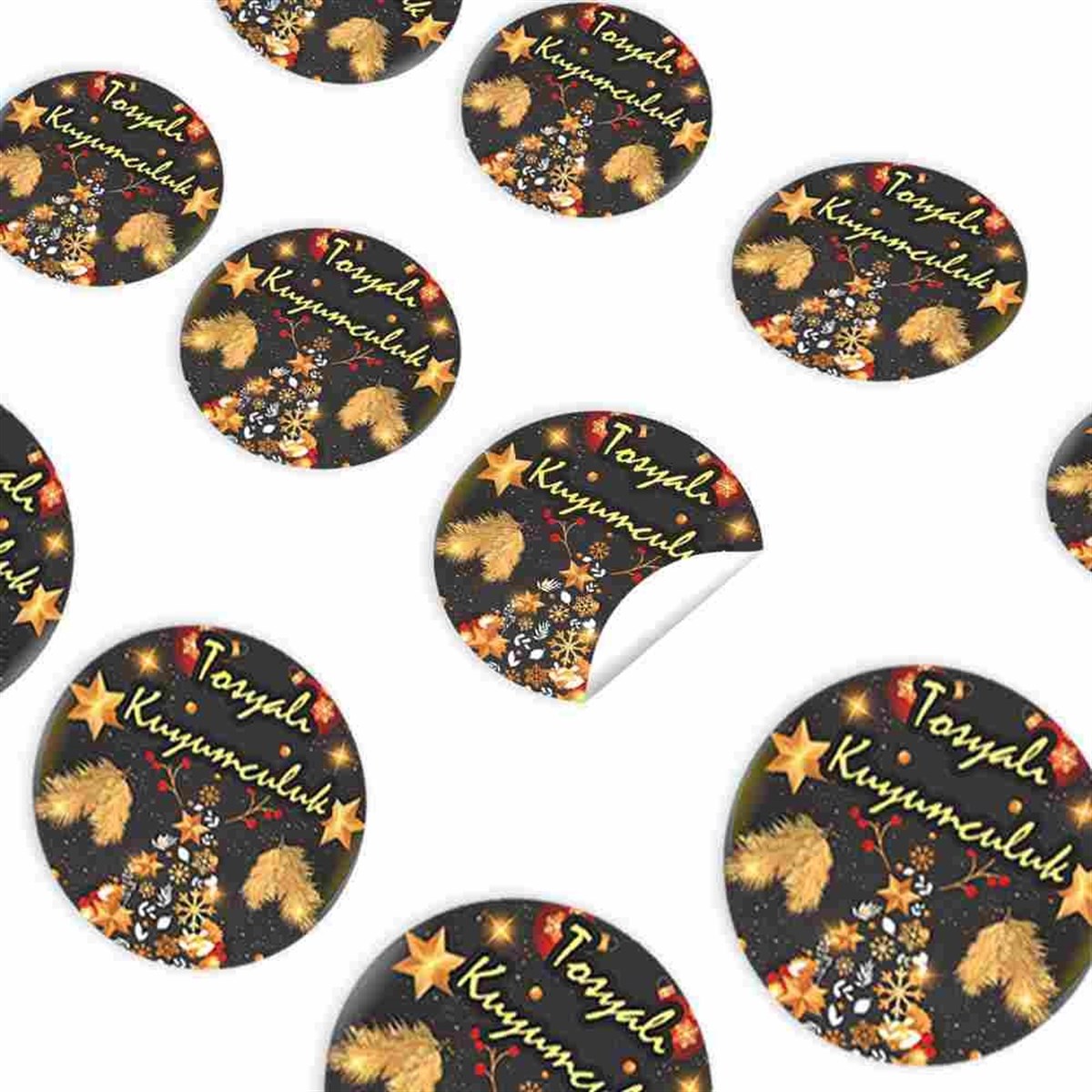 Kurumsal Yılbaşı Ağacı  Kişiye Özel Yapışkanlı Sticker 30 Adet 