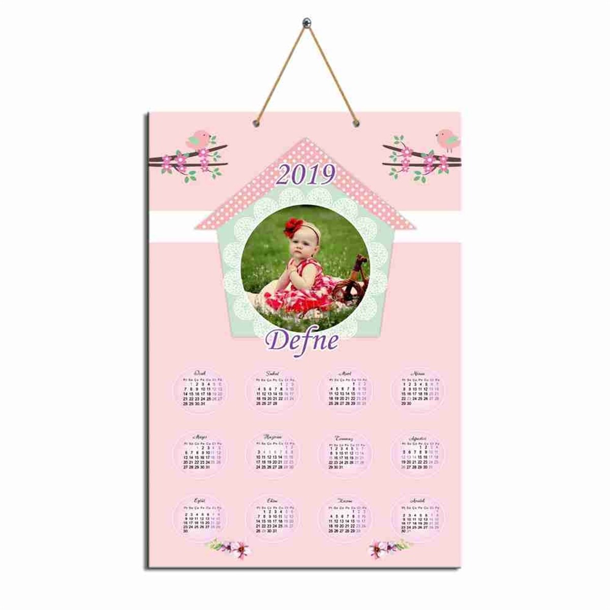 Kuşlu Pembe Karton Takvim  