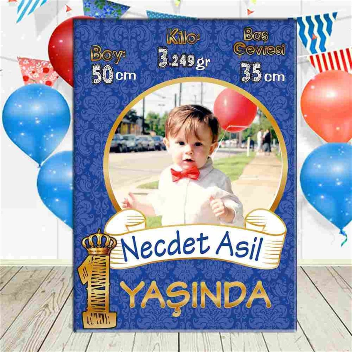 Lacivert Gold Taçlı Konsept Ayaklı Pano 