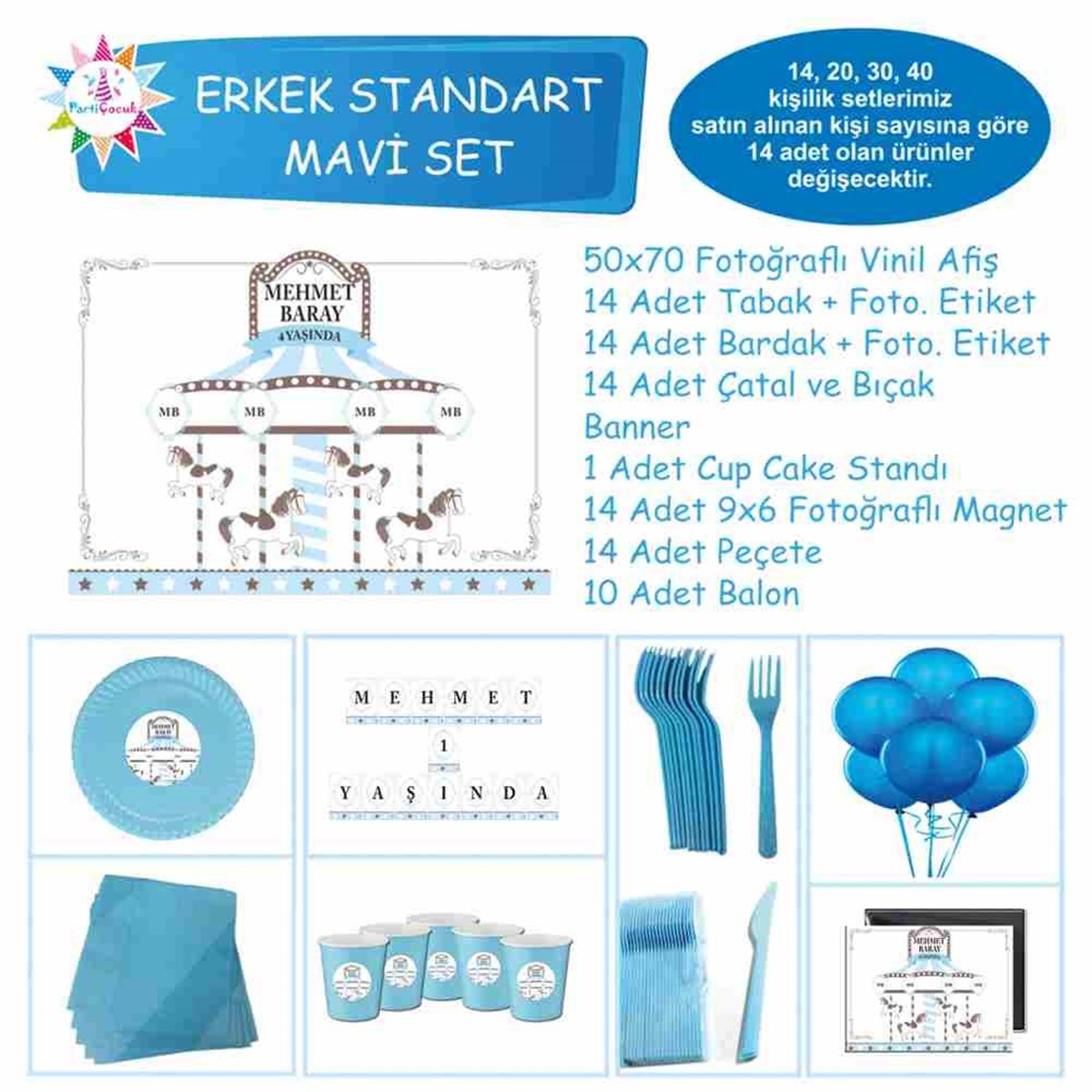 Mavi Atlı Karınca Konsept Parti Sepeti Seti Standart Set 