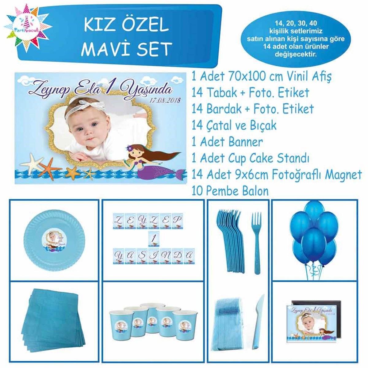 Mavi Deniz Kızı Parti Seti Özel Set 